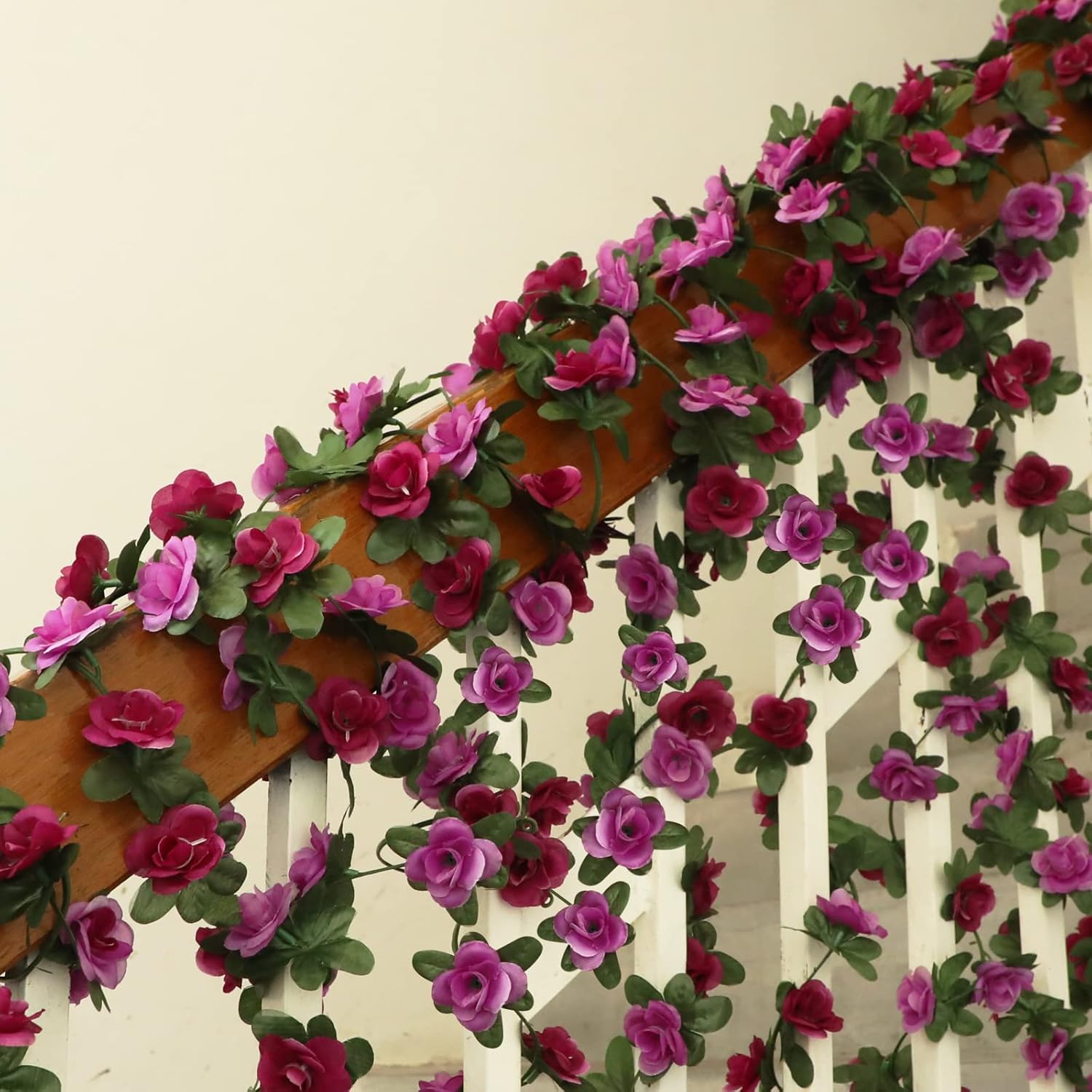 MARTINE MALL Flower Garland - 5 Strand 41Ft Rose Vines for Bedroom, Purple Rose Floral Decor